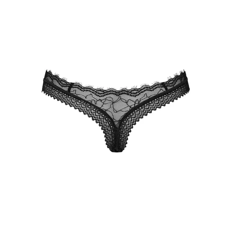 Obsessive Medilla Black Lace Thong M/L - Elegant Eyelash Trim
