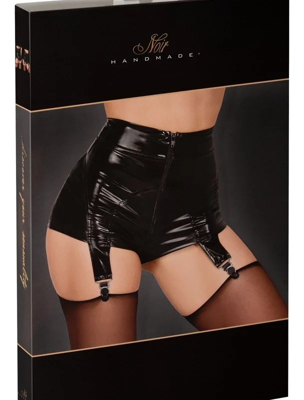 Noir Handmade Powerwetlook Suspender Panty XL with 2-Way Zip Black