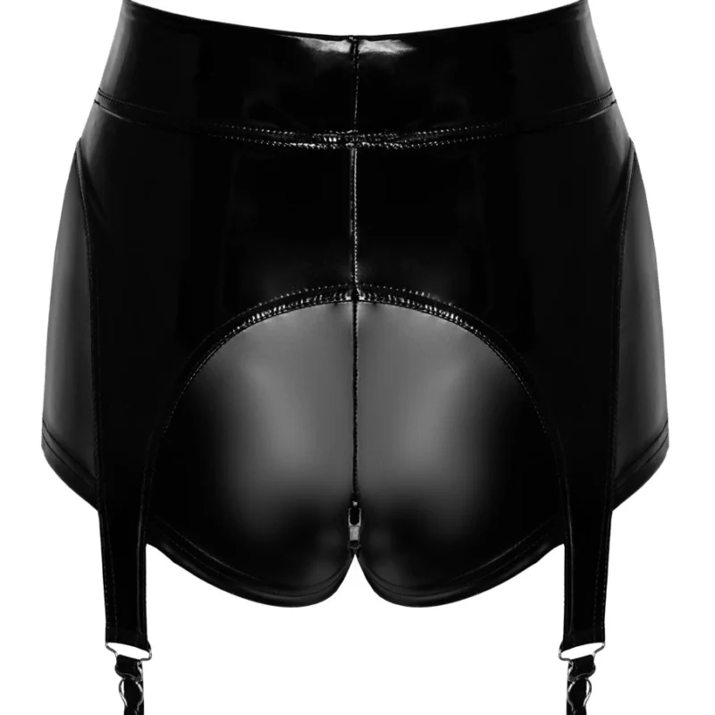 Noir Handmade Powerwetlook Suspender Panty XL with 2-Way Zip Black