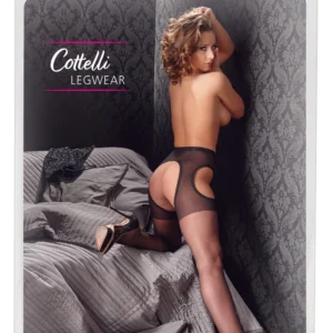 Cottelli Collection Suspender-Style Tights Black L/XL, Lace Trim