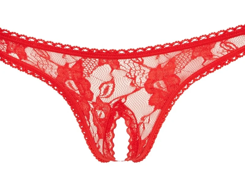 Cottelli Collection Lace String S Red - Floral Open Design Lingerie