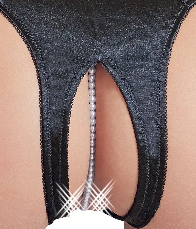 Cottelli Collection G-String Pearls Black Satin Embroidered M