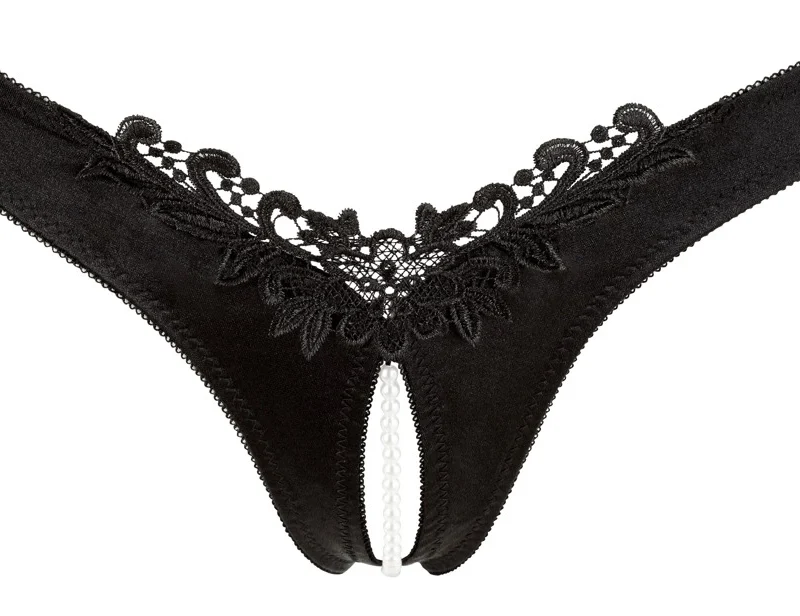 Cottelli Collection G-String Pearls Black Satin Embroidered M