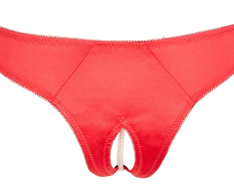 Cottelli Collection Pearls Red Briefs XL Satin & Embroidery
