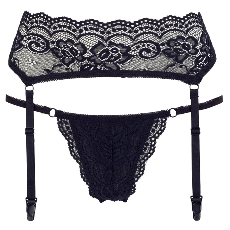 Cottelli Collection Lace Set with Adjustable Suspender Belt Black S