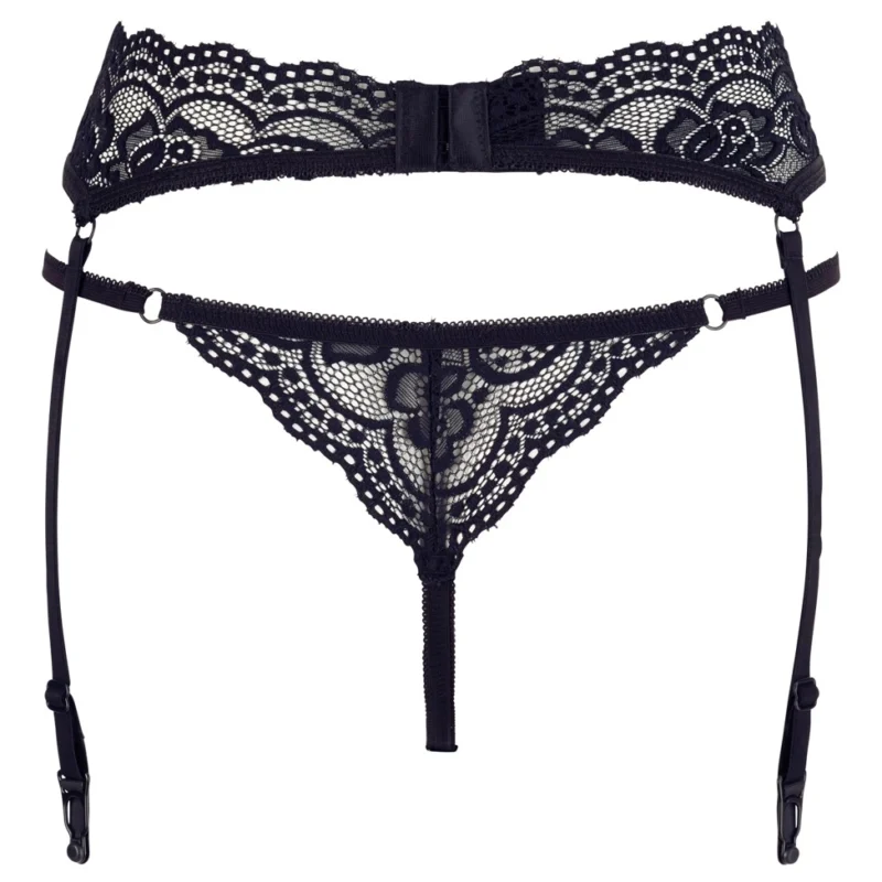 Cottelli Collection Lace Set with Adjustable Suspender Belt Black S