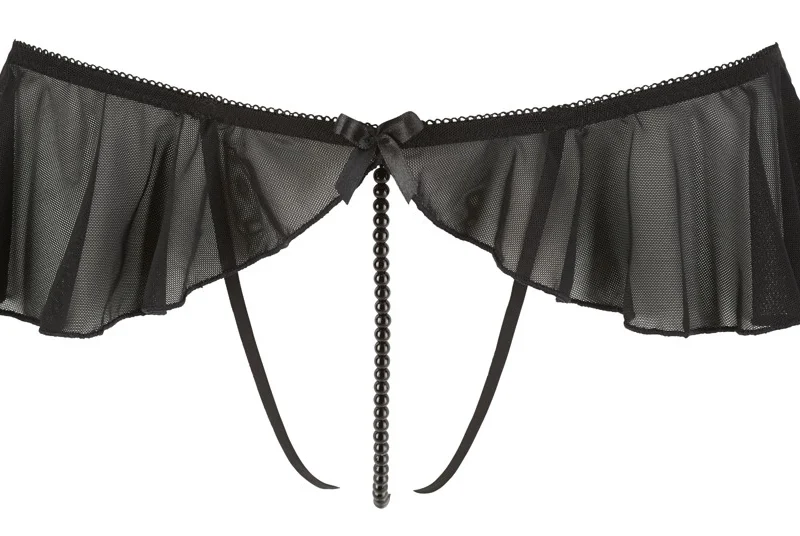 Cottelli Collection G-String S Black with Decorative Frills and Pearls
