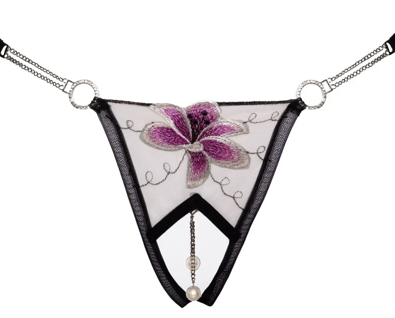 Cottelli Lingerie String Flower S/M - Embroidered Tulle, Removable Chains