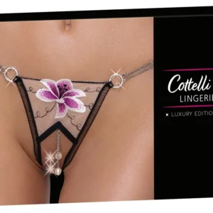 Cottelli LINGERIE String Flower M/L - Tulle, Embroidery & Pearl Chains