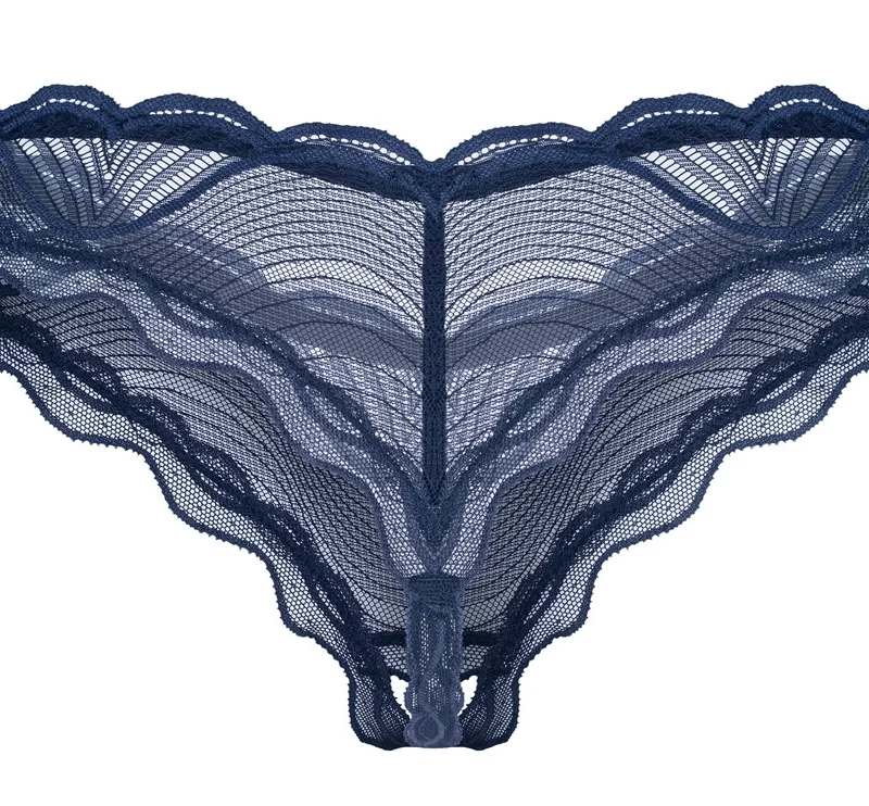 Obsessive Nightly Blue Thong M/L Transparent Lace Crotchless Design
