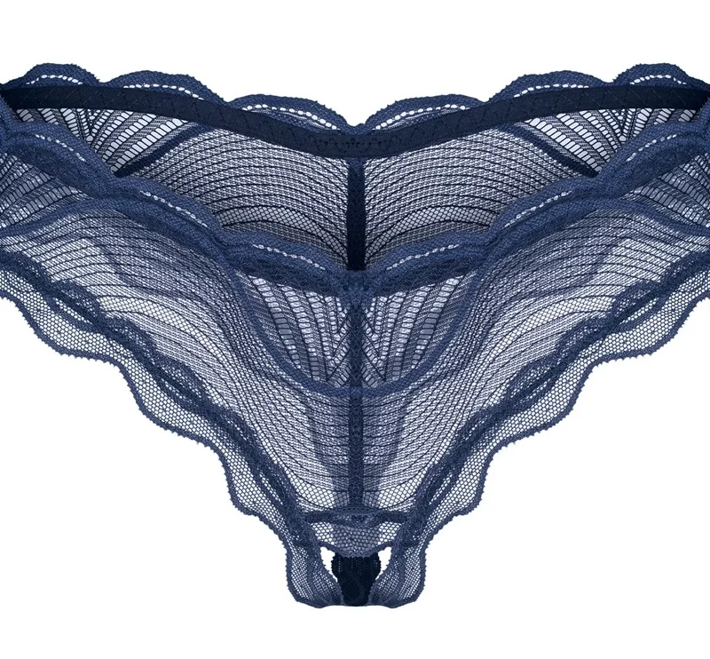 Obsessive Nightly Blue Thong M/L Transparent Lace Crotchless Design