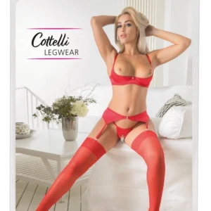 Cottelli Collection Red Stockings 20 Den, Wide Top, 7 cm, Oeko-Tex