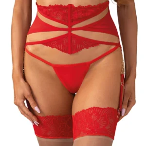 Obsessive Matildea Red Suspender Belt 2XL/3XL Adjustable Lace Gold Details