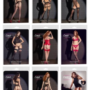 Cottelli Collection Stockings Set - 9 Premium Pairs, Multiple Sizes, Black & Red