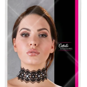 Cottelli Collection Black Choker Embroidered with Pearls & Rhinestones 36cm