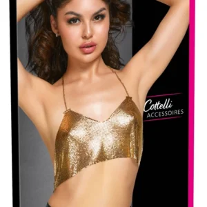 Cottelli Accessories Gold Metallic Plate Halterneck Crop Top Adjustable