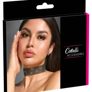 Cottelli Accessories Rhinestone Black Adjustable Choker, 36 cm + Extension