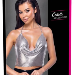 Cottelli Accessories Silver Metal Plate Halterneck Crop Top Adjustable