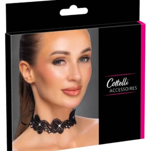 Cottelli ACCESSOIRES Black Lace Choker with Pearls Adjustable S-L