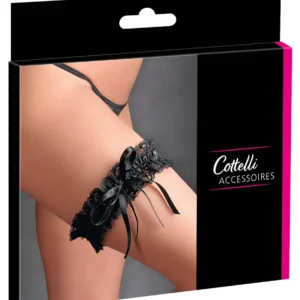 Cottelli Collection Black Lace Garter with Satin Bow, Adjustable Fit