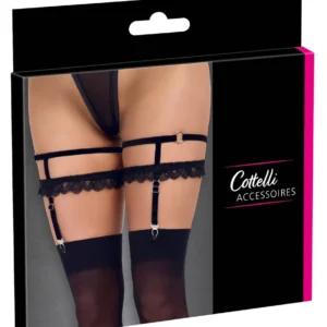 Cottelli Accessories Velvet Lace Garters S/M Black Adjustable Pair