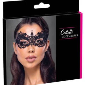 Cottelli Accessoires Black Embroidered Mask with Eye Openings, Adjustable Fit