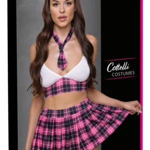 Cottelli Costumes School Uniform Set L Pink/Black/White Chequered 4-Piece