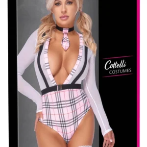 Cottelli COSTUMES Schoolgirl S Checkered Bodysuit with Collar Accent