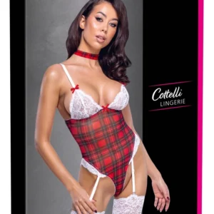 Cottelli LINGERIE Plaid Suspender Body & Choker Set, Size L, Adjustable Fit