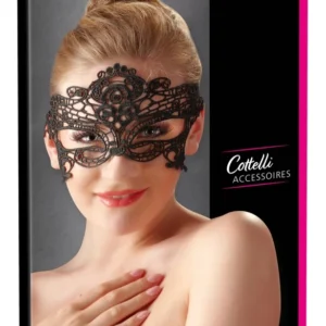 Cottelli Collection Black Embroidered Eye Mask with Lace Ribbon