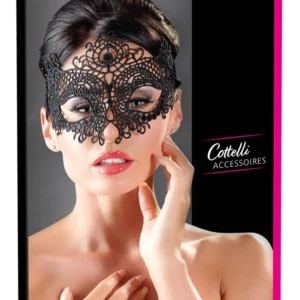 Cottelli Collection Embroidered Eye Mask Black - Elegant Lace Design