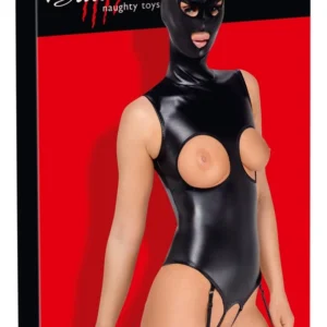 Bad Kitty Body & Mask M - Black Vegan Leather Suspender Set