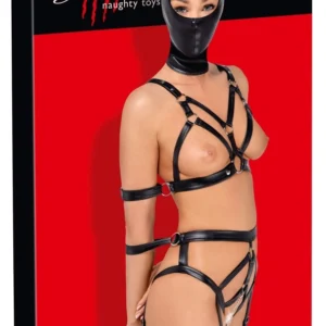 Bad Kitty Strap Set S with Adjustable Harness & Head Mask, Black