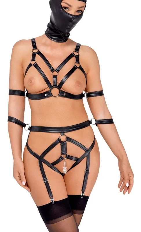 Bad Kitty Strap Set with Adjustable Harness and Head Mask - Size M