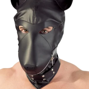ZADO Faux Leather Dog-Style Hood with Collar, Adjustable Fit, Black