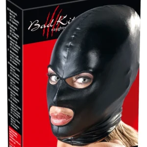 Cottelli Collection Wet Look Black Mask with Eye and Mouth Openings