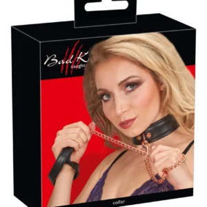 Bad Kitty Adjustable Black Collar & Rose-Gold Chain Leash Set