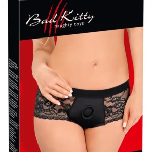 Bad Kitty Lace Strap-On Panty S - Black, O-Ring Holder, Stretch Fit