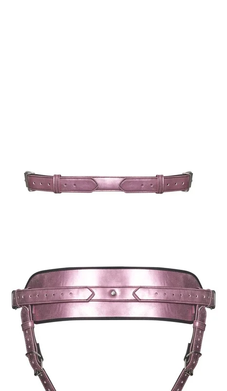 Bad Kitty petnešų rinkinys 2XL Metallic Rose reguliuojama krūtinės ir juosmens diržų sistema