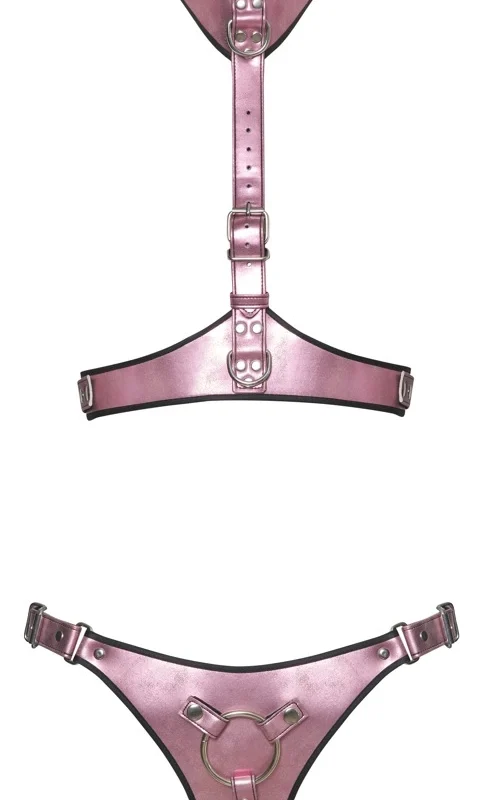 Bad Kitty petnešų rinkinys 2XL Metallic Rose reguliuojama krūtinės ir juosmens diržų sistema