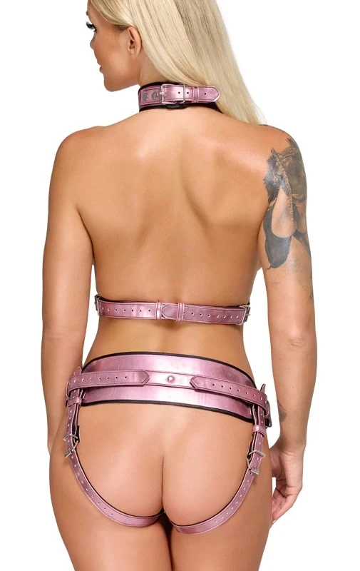 Bad Kitty petnešų rinkinys 2XL Metallic Rose reguliuojama krūtinės ir juosmens diržų sistema