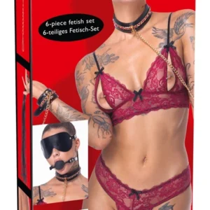 Bad Kitty Premium Chain Bondage Set 6-Piece Black & Gold Adjustable Kit