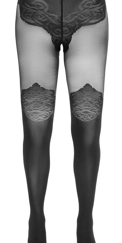 Cottelli LEGWEAR Black Over-the-Knee Open Design Tights 40/20 DEN