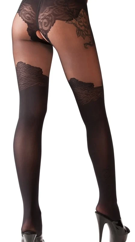 Cottelli LEGWEAR Black Over-the-Knee Open Design Tights 40/20 DEN