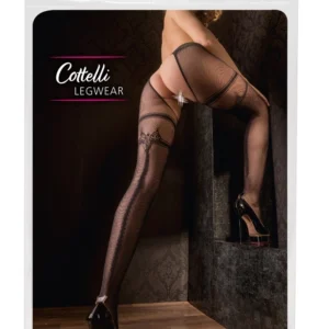 Cottelli LEGWEAR S/M Fishnet Tights with Garter & Back Seam, Black