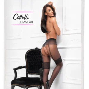 Cottelli LEGWARE Black Open-Crotch Tights with Lace Suspender Look 20 DEN