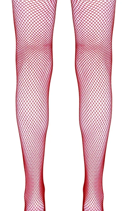 Cottelli Collection Hold-Up Net Stockings Red S with Silicone Band
