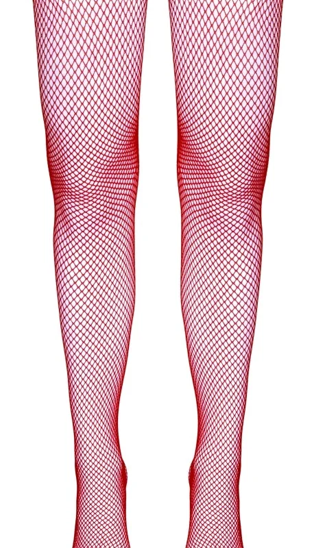 Cottelli Collection Hold-Up Net Stockings Red S with Silicone Band