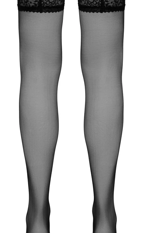 Cottelli Hold-up Stockings Black Lace Silicone Band Size 1