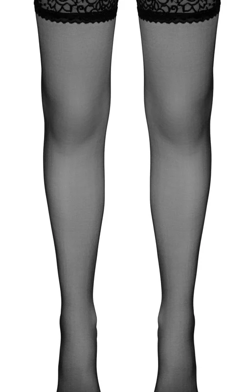 Cottelli Hold-up Stockings Black Lace Silicone Band Size 1